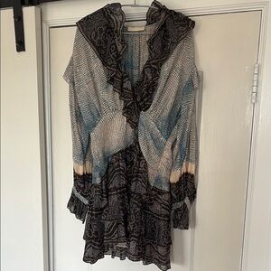 Ulla Johnson Blue Babydoll Mini Dress with Plunge Neckline